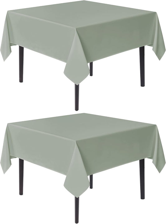 sancua Square Tablecloths 85x85 Inch, 2 Pack - Sage Green Fabric Table Cloth for Square or Round Tables, Washable Polyester Table Cover for Outdoor Party, Birthday, Buffet, Resturant