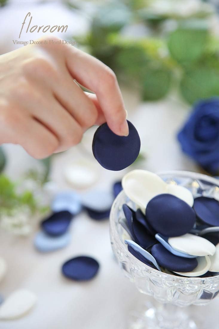 Floroom 300pcs Rose Petals Dusty Blue Navy Faux Silk Flower Petals for Wedding Flower Girl Basket Aisle Scatter Dinner Table Centerpieces Party Confetti Decoration Romantic Night Home Decor