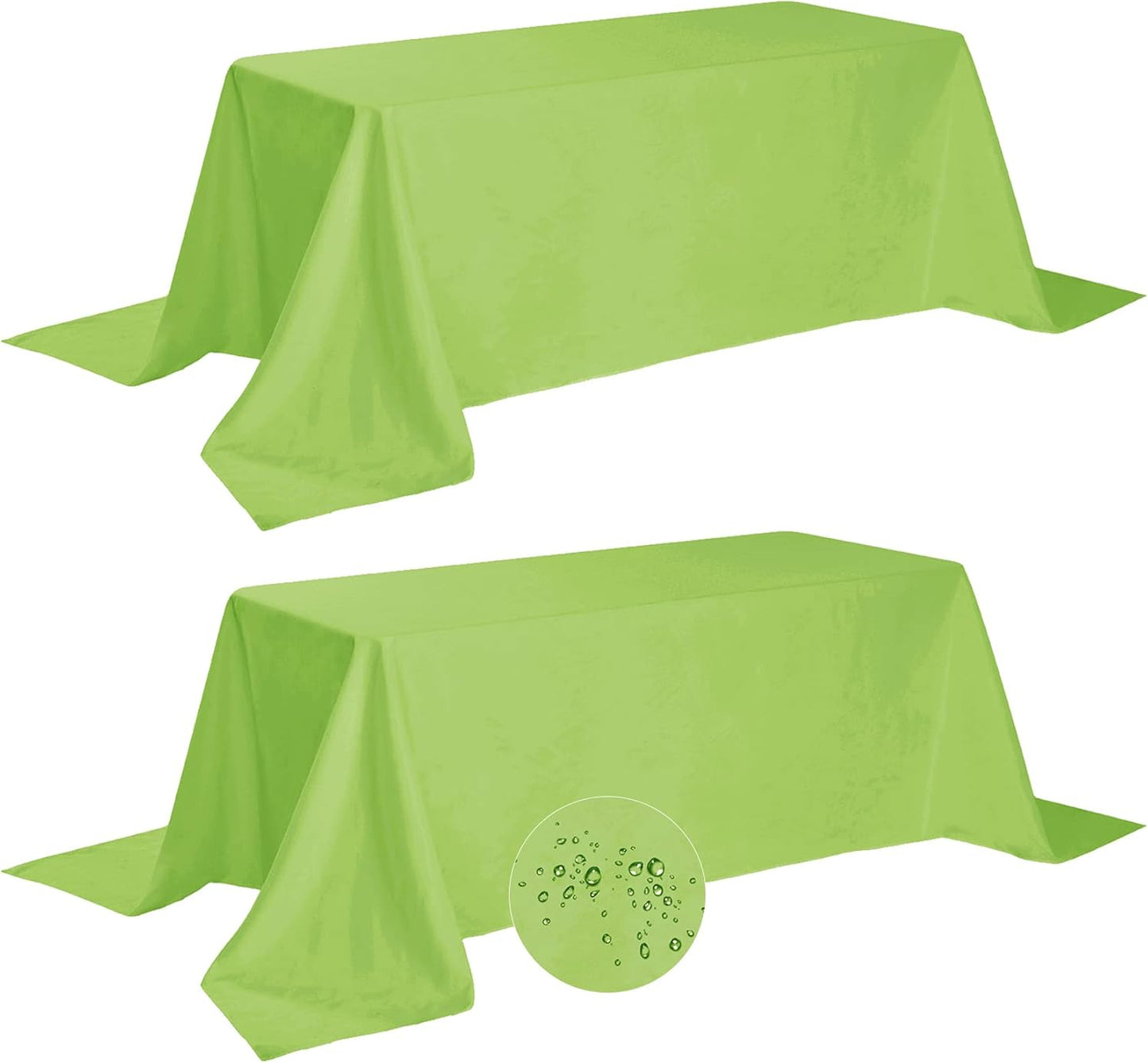 Fokitut 2 Pack Waterproof Rectangle Tablecloth, 90x132 Inch,Stain Resistant and Wrinkle Polyester Table Cloth, Fabric Table Cover for Kitchen Dining, Wedding, Party, Holiday Dinner-Apple Green
