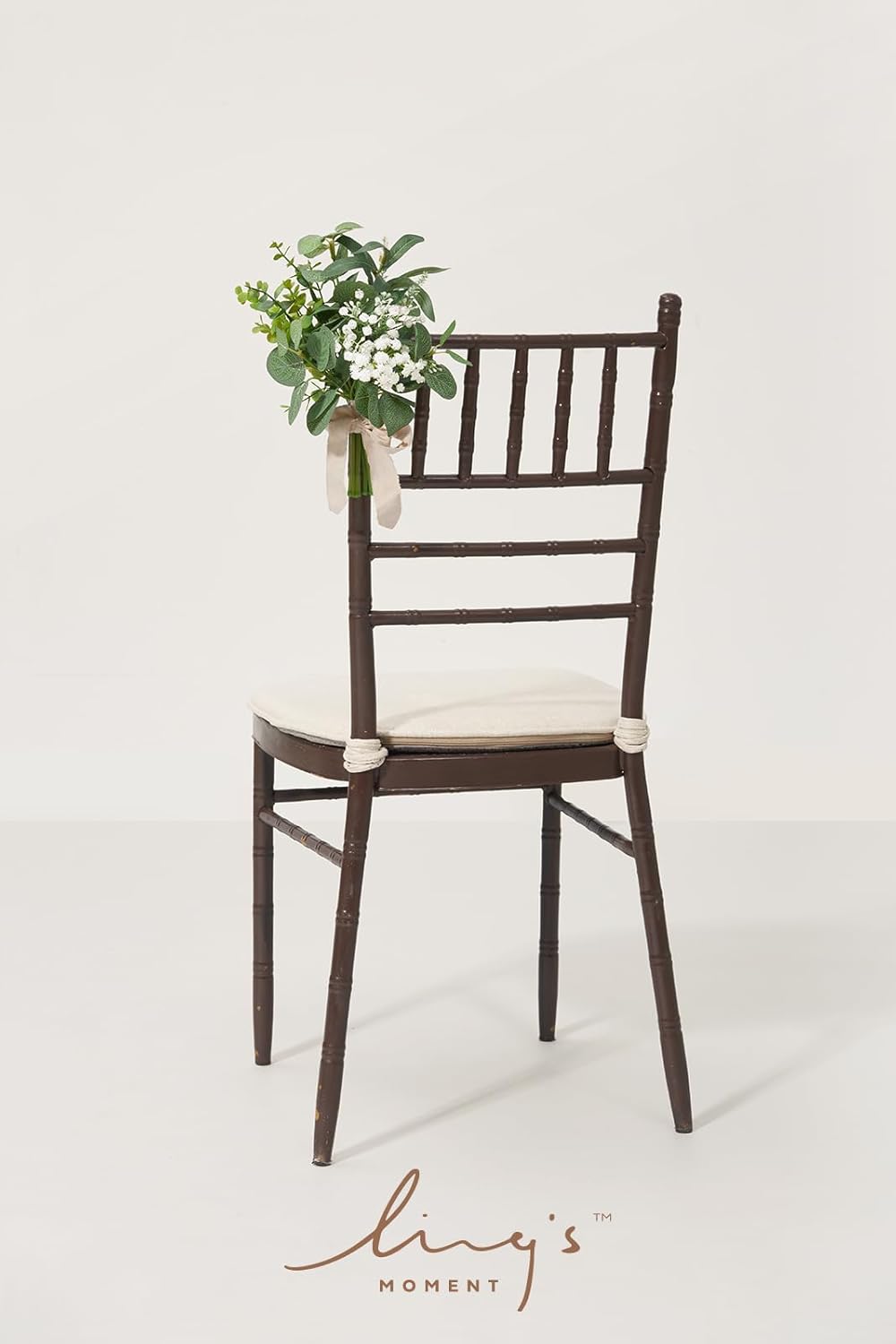 Ling's Moment 8 White Aisle Pew Artificial Flowers Arrangements Babysbreath for Wedding Ceremony Chair Back Floral Decorations with Chiffon Ribbons Sage Green Reception Church Rose Fake Party Outdoor