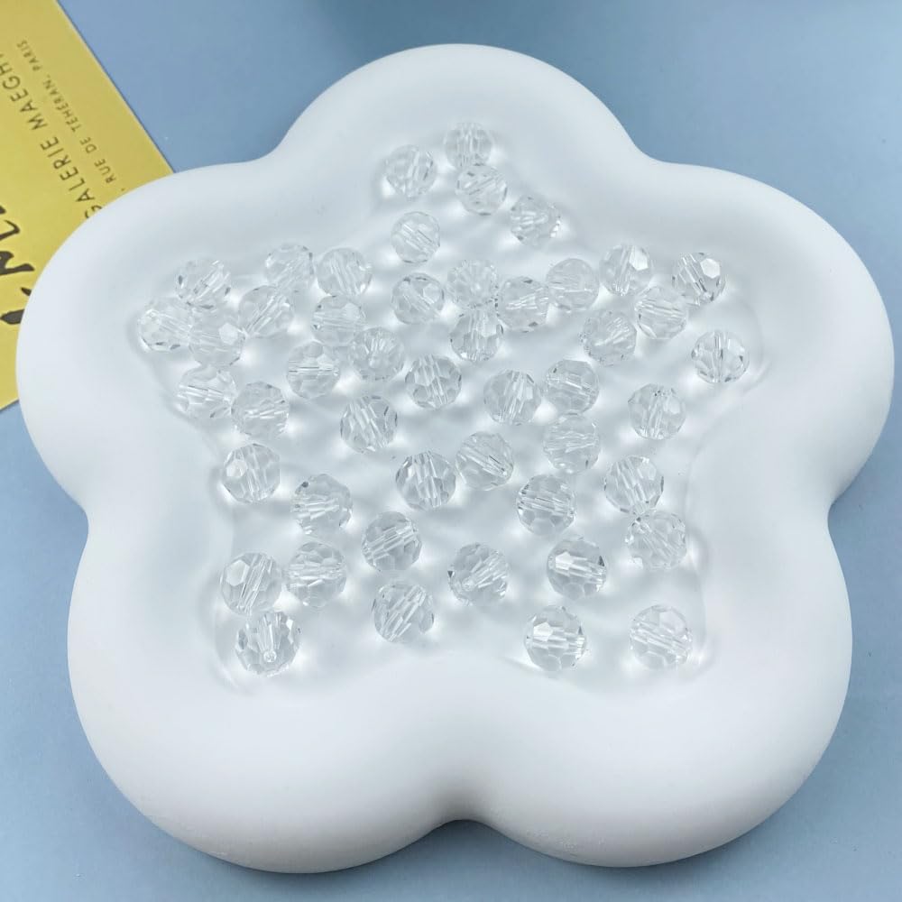 100 PCS 8mm Crystal Glass Beads Round Multiple Faceted Loose Spacer Glass Beads for DIY Handcrafte Bracelet Necklace Earring Jewelry Making(Transparent)