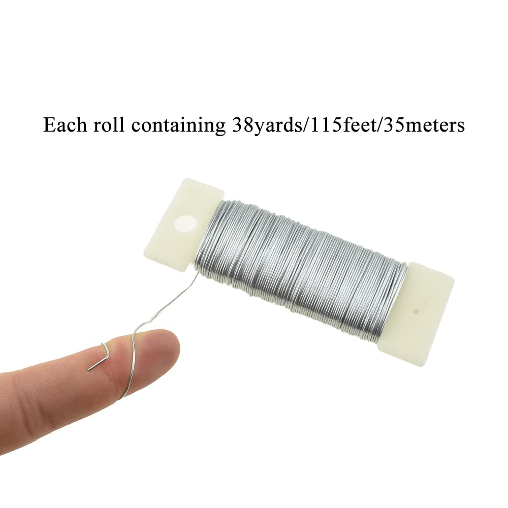 HAHIYO 22Gauge Silver Flexible Floral Wire - 1 Roll, 38 Yards (115 Feet) for Crafts, Christmas Wreaths, Tree & Flower Arrangements, Wedding DIY