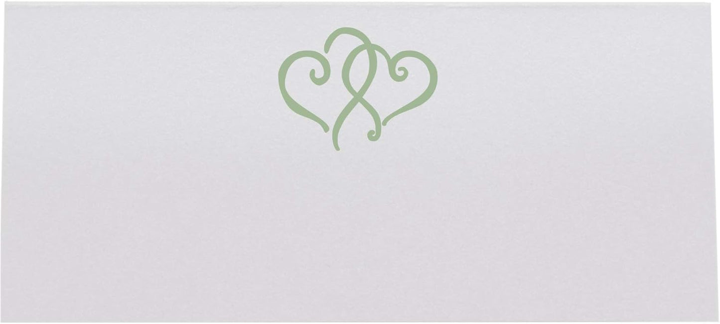Linked Hearts Place Cards, Sage (Choose Color), Set of 60, Pre-cut and Scored - Wedding, Party, Dinner, and Special Events - Made in the USA