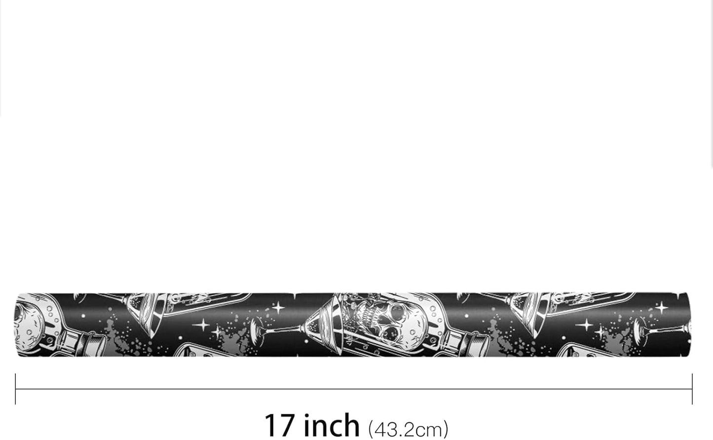LeZakaa Halloween Wrapping Paper Roll, Gothic Skull-in-Bottle and Eye Cocktail Glass in Black, Spooky Gift Wrap for Horror Lovers, Goth Style Party, Trick or Treat, Mini Roll 17 In x 16.4 Feet