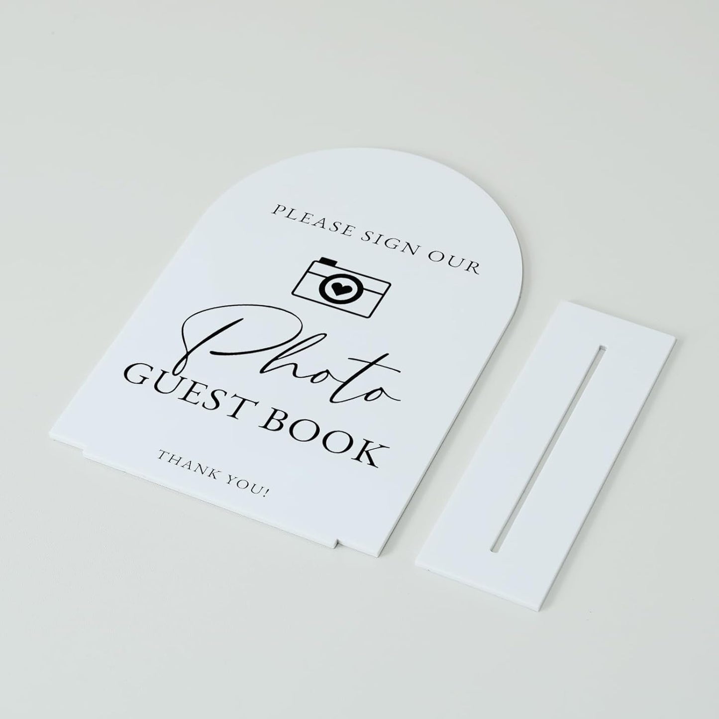Acrylic Photo Guestbook with Stand- 5"x7" White Arched Wedding Sign and Base,1/8" Thick | Modern Calligraphy Black Lettering Arch Acrylic Sign for Wedding Reception & Party(5x7Inch, White)