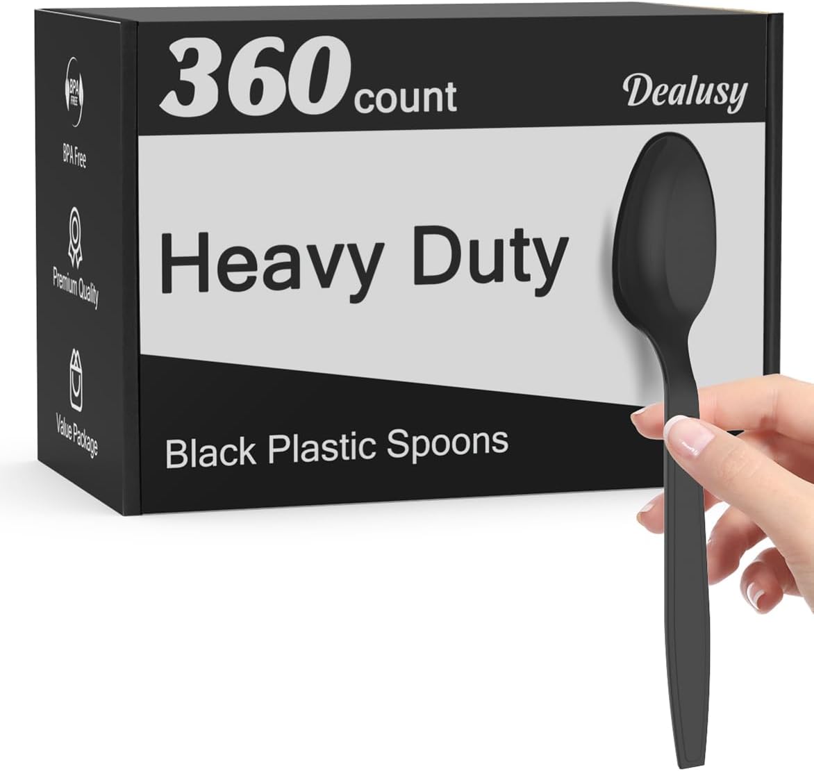 360 Count Black Plastic Spoons Disposable, BPA-Free, Heat Resistant, Solid and Durable Disposable Spoons Heavy Duty Bulk, Premium Spoons plastic disposable for Party Supply