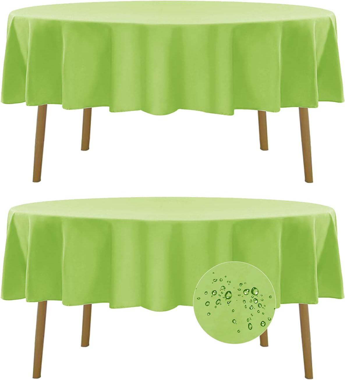 Fokitut 2 Pack Waterproof Round Tablecloth, 70 Inch, Stain Resistant and Wrinkle Polyester Table Cloth, Fabric Table Cover for Kitchen Dining, Wedding, Party, Holiday Dinner-Apple Green