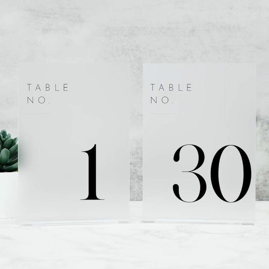 JINMURY Frosted Wedding Table Numbers 1-30 with Stands, 5"x7" Frosted Acrylic Table Numbers, Perfect for Wedding Reception, Party, Anniversary, Event (1-30, 5"x7")