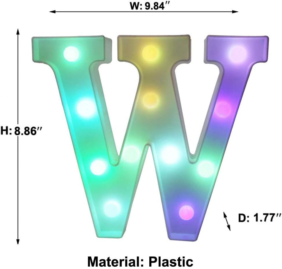 Pooqla Colorful LED Marquee Letter Lights with Remote – Light Up Marquee Signs – Party Bar Letters with Lights Decorations for The Home - Multicolor W