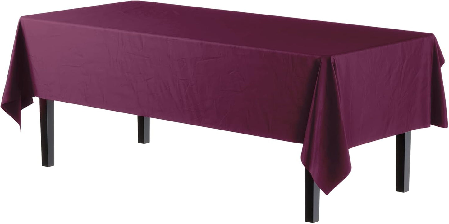 Exquisite 12-Pack Premium Plastic Tablecloth 54in. x 108in. Rectangle Table Cover - Plum