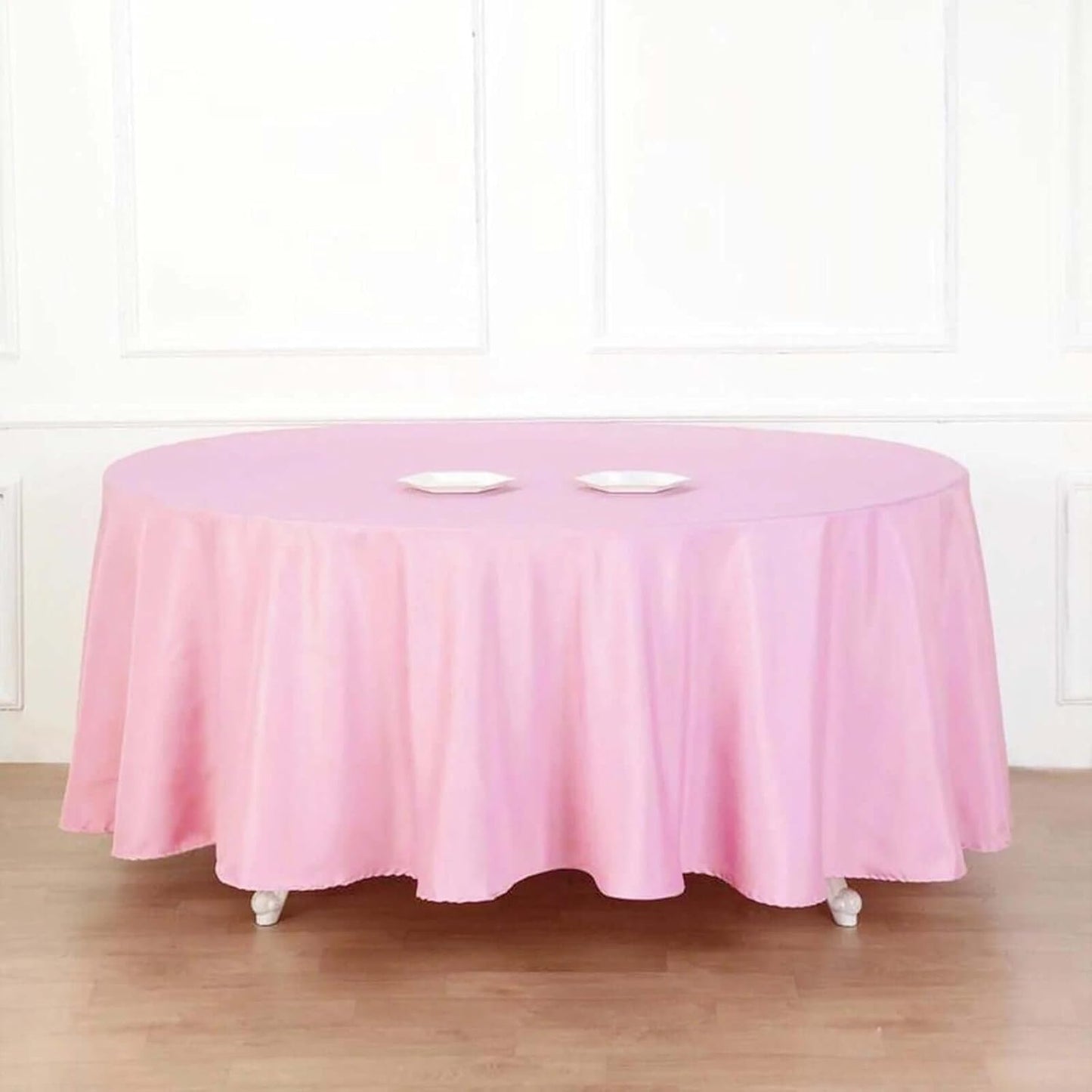 Efavormart Round Tablecloth, 120 Inch Stain & Wrinkle Resistant Washable Table Cloth, Decorative Polyester Fabric Table Cover for Banquet, Wedding, Dining - Pink