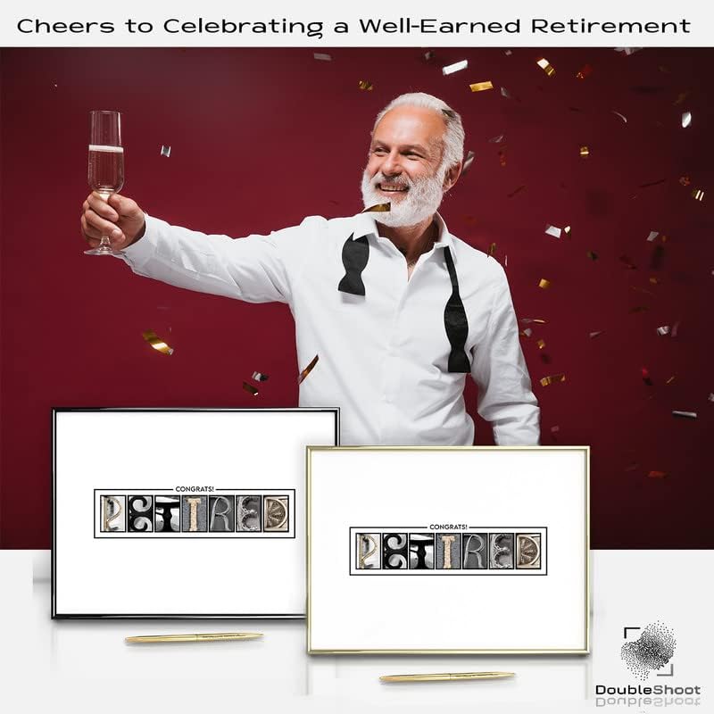 Framed Gold Retirement Decorations Guest Book for Men - 12"x16" Large Sign Poster including Gold Pen & Acrylic Glass - Retired Party favors, Table Centerpieces Plaque