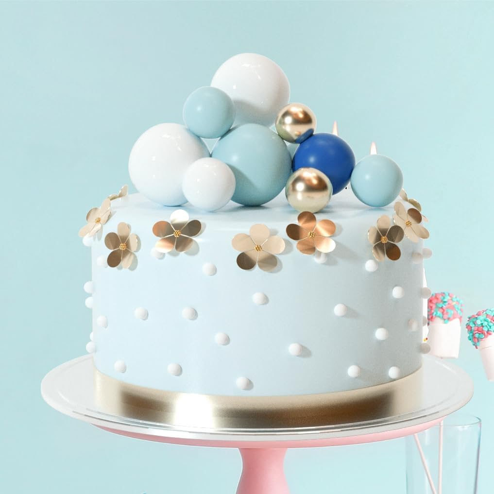 ASTARON 20 Pcs Ball Cake Topper Decorations Mini Balloons Cake Topper Sticks Light Blue Balls Cake Picks Cake Topper Balls Cake Decorations for Wedding Birthday Cake Decorations
