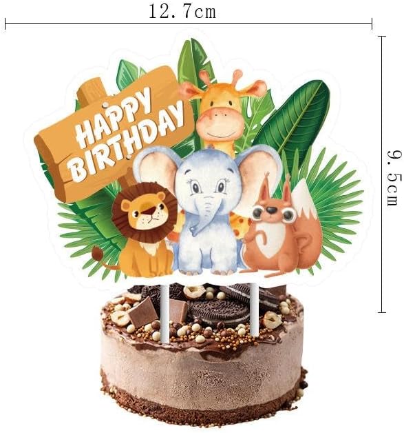 Safari Jungle Animal Birthday Party Decorations – 32 PCS Happy Birthday Banner, 18 Balloons, 12 Cupcake Toppers & 1 Cake Topper – Safari Party Supplies for Kids Boys Girls, Baby Shower, Zoo Theme