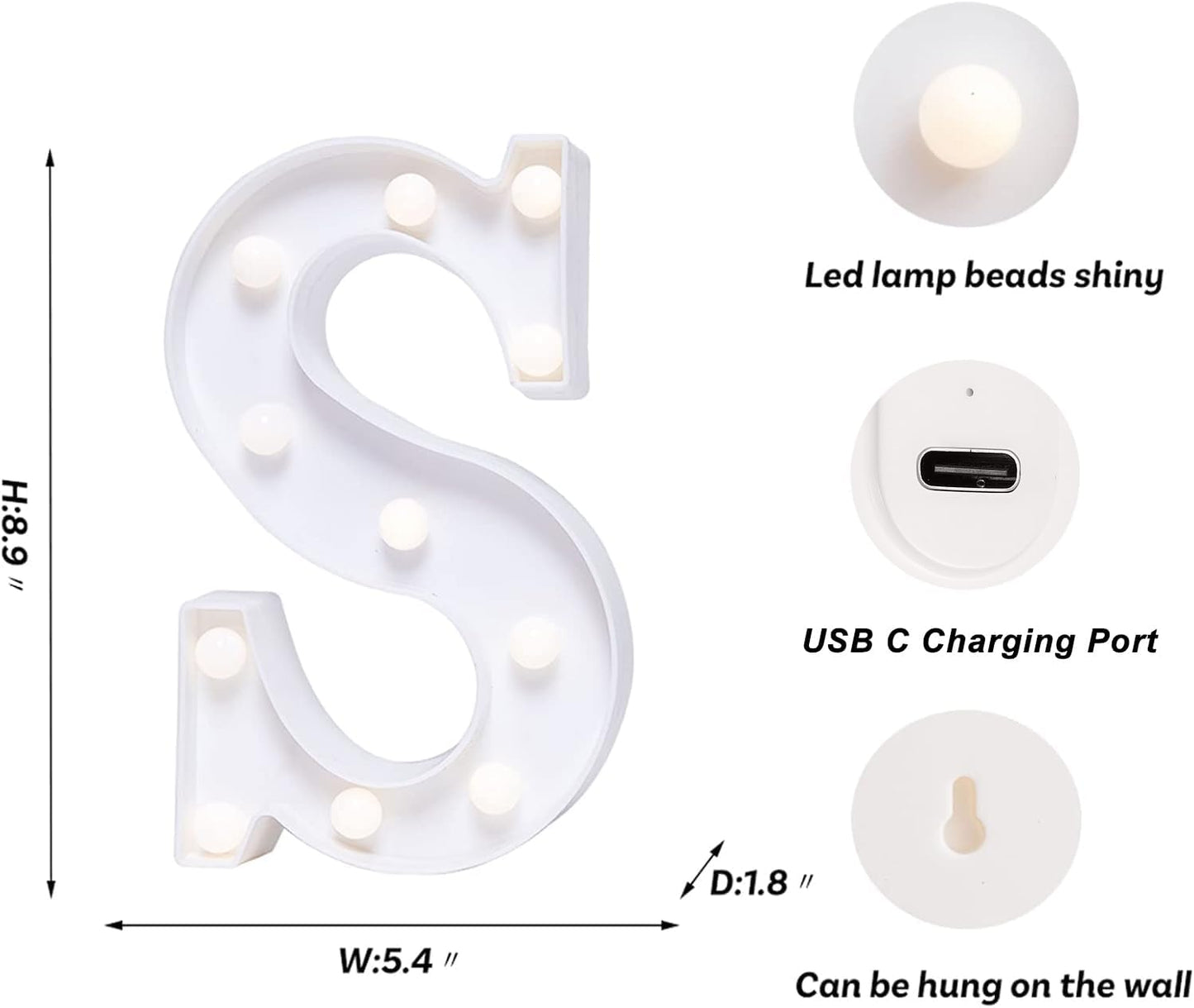 Foaky Rechargeable LED Letter Lights Sign Marquee Light Up Letters Sign for Night Light Wedding/Birthday Party Christmas Lamp Home Bar Decoration (S)