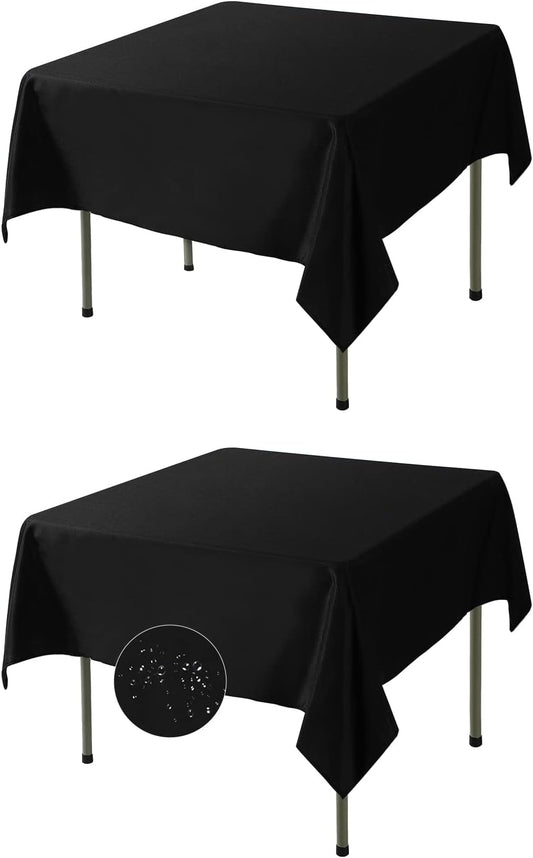 Fokitut 2 Pack Waterproof Square Tablecloth, 70x70 Inch, Stain Resistant and Wrinkle Polyester Table Cloth, Fabric Table Cover for Kitchen Dining, Wedding, Party, Holiday Dinner-Black
