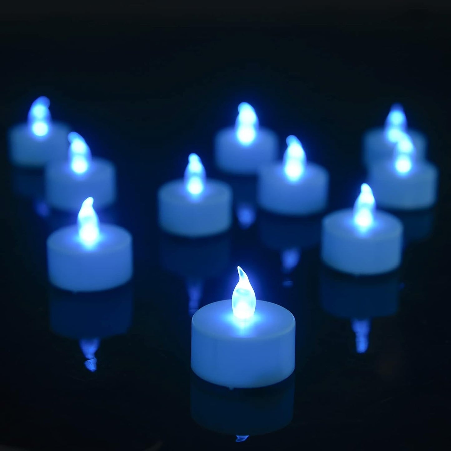 LED Tea Lights Candles- 24PACK Blue Flameless Candles Realistic and Bright Flickering Long Lasting 200Hours for Holiday Celebration,Party, Home Decoration,Battery Operated