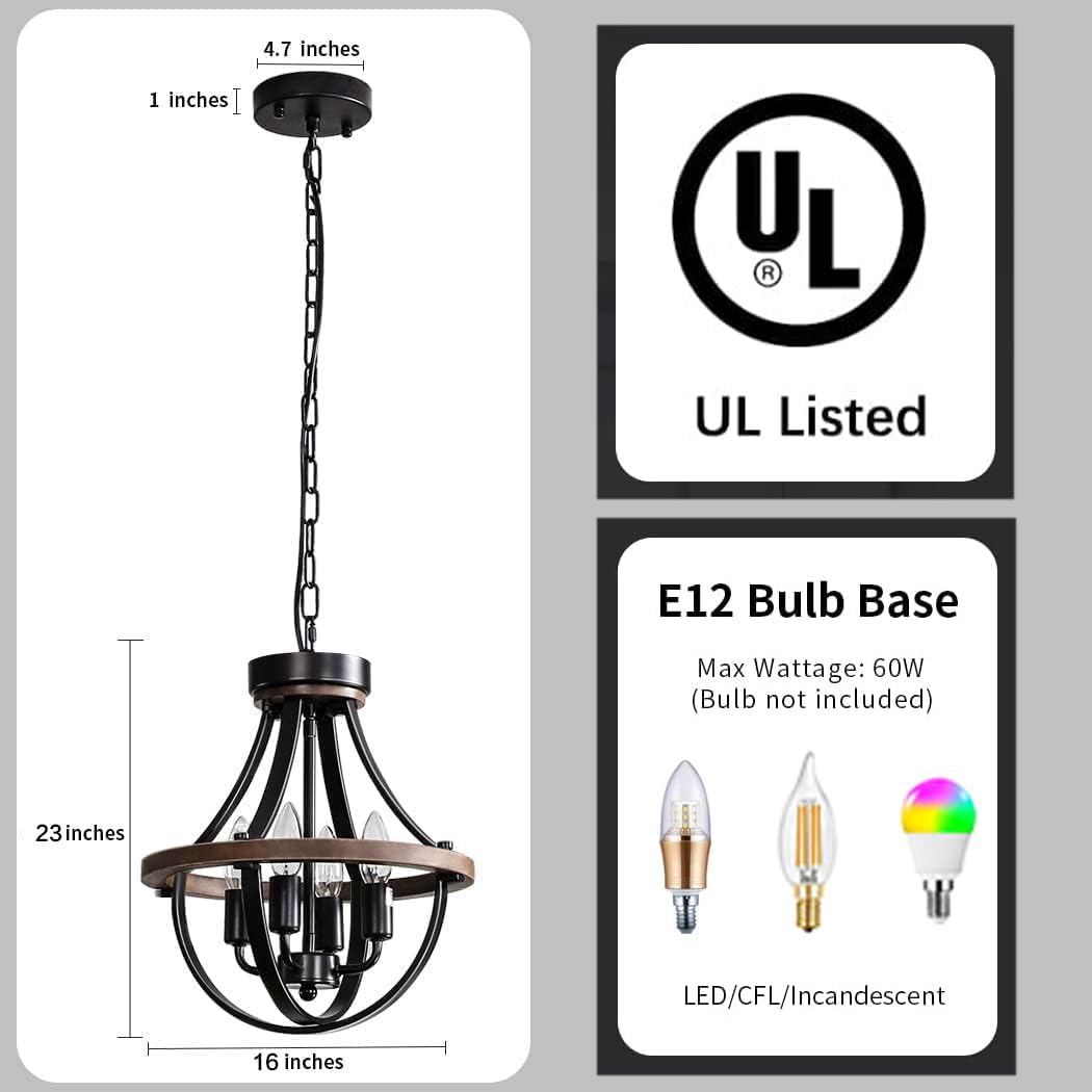 Farmhouse Modern Chandelier,16inch Rustic Vintage Ceiling Hanging Light Fixture, 5-Light Chandeliers for Living Room Entry Dining Room Hallway Foyer Entryway Kitchen Island Bedroom