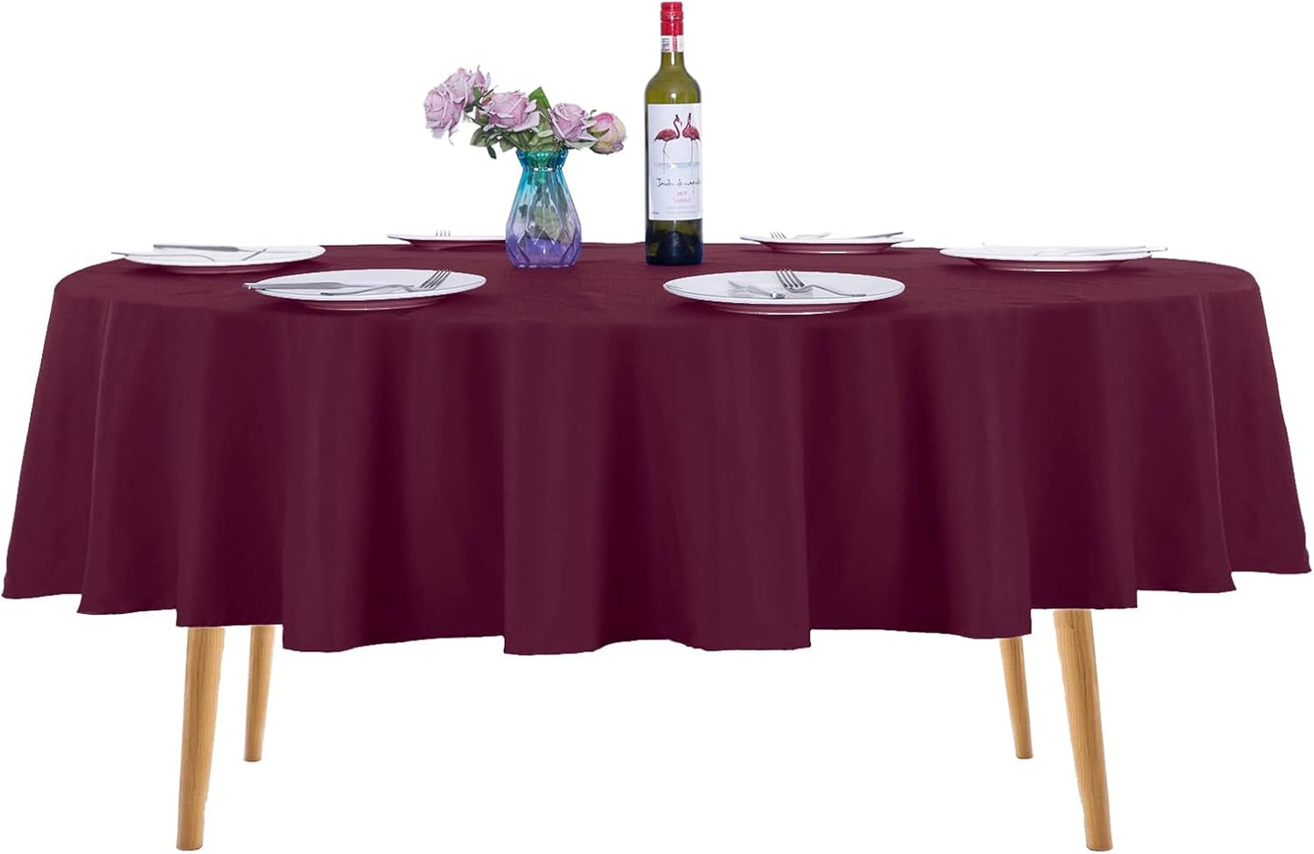Ascoza 2pack 70 Inch Burgundy Round Tablecloth in Washable Polyester Fabric for Wedding/Banquet/Restaurant/Parties