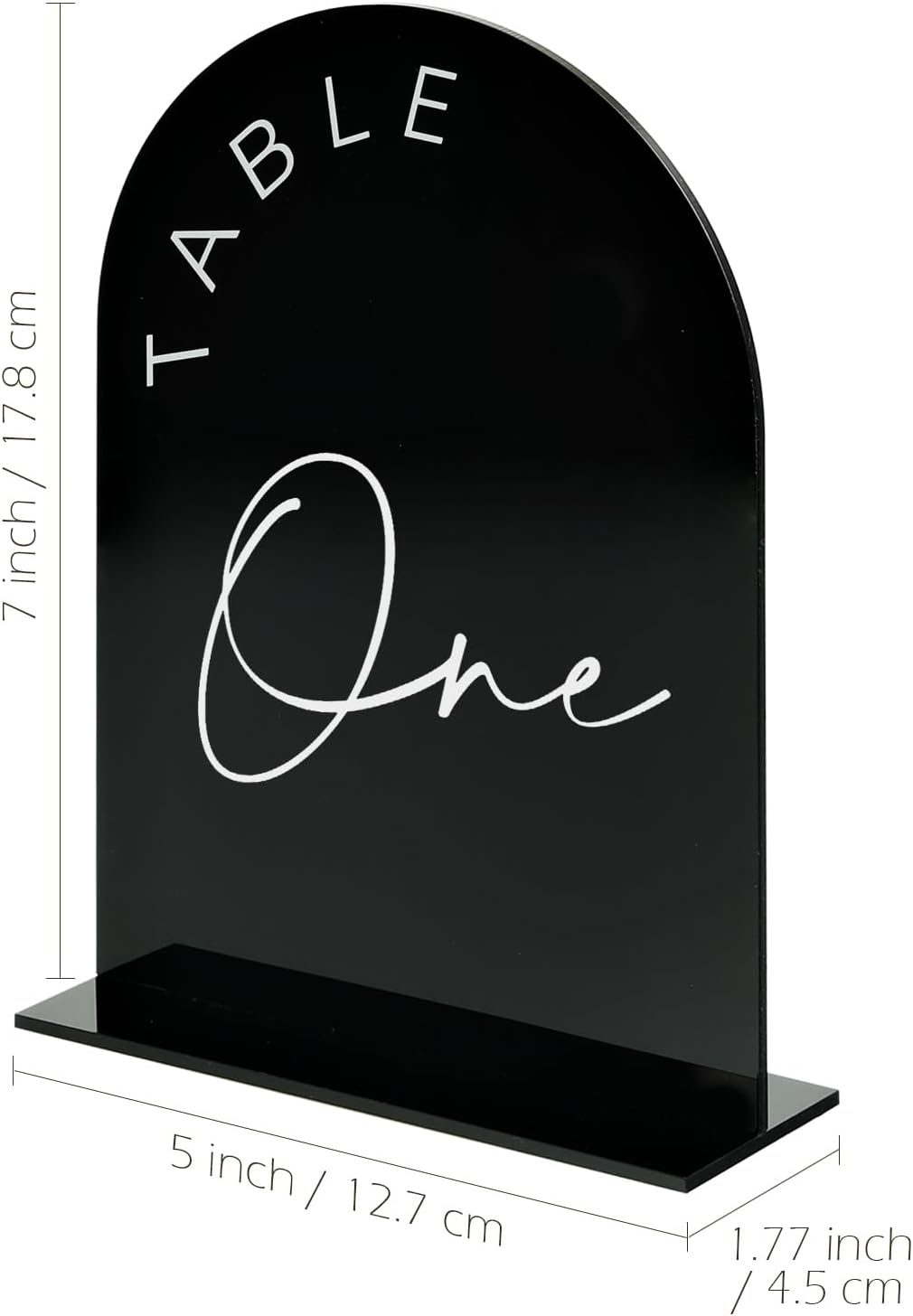 Black Arch Wedding Table Numbers 1-25 with Stands, 5x7 Inch Black Acrylic Arch Sign with Holder, Arched Acrylic Table Numbers for Wedding Reception