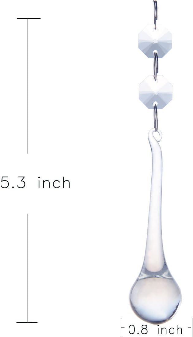 H&D 10pcs 5.3" Crystal Raindrop with Octagon Beads Chandelier Prisms Pendants Lamp Curtain DIY Suncatcher Parts (Clear)
