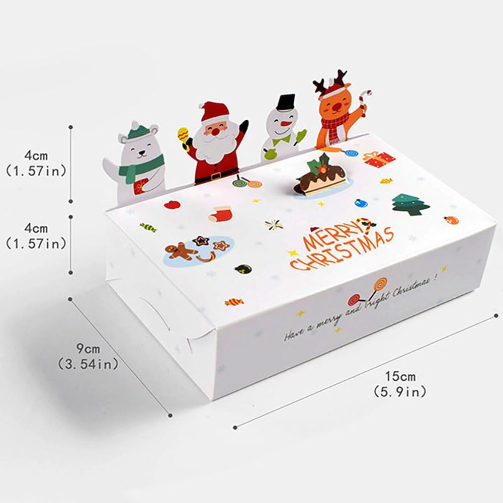 Cartoon Boxes With Lids - 3D Stand Bear Santa Claus Snowman Elk Merry Christmas Candy Boxes Kraft Paper Cookie Boxes for Gift Giving Decorations Party Small Present Box 10pcs