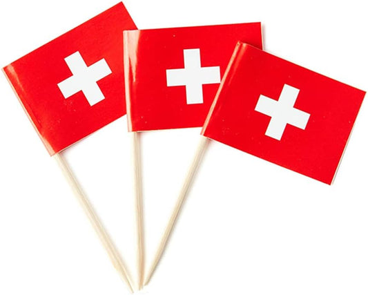 Switzerland Flag Swiss Flag, Small Mini Switzerland Toothpick Flags for Food, Cupcakes, Cocktails, Appetizers, Bar Party Decorations