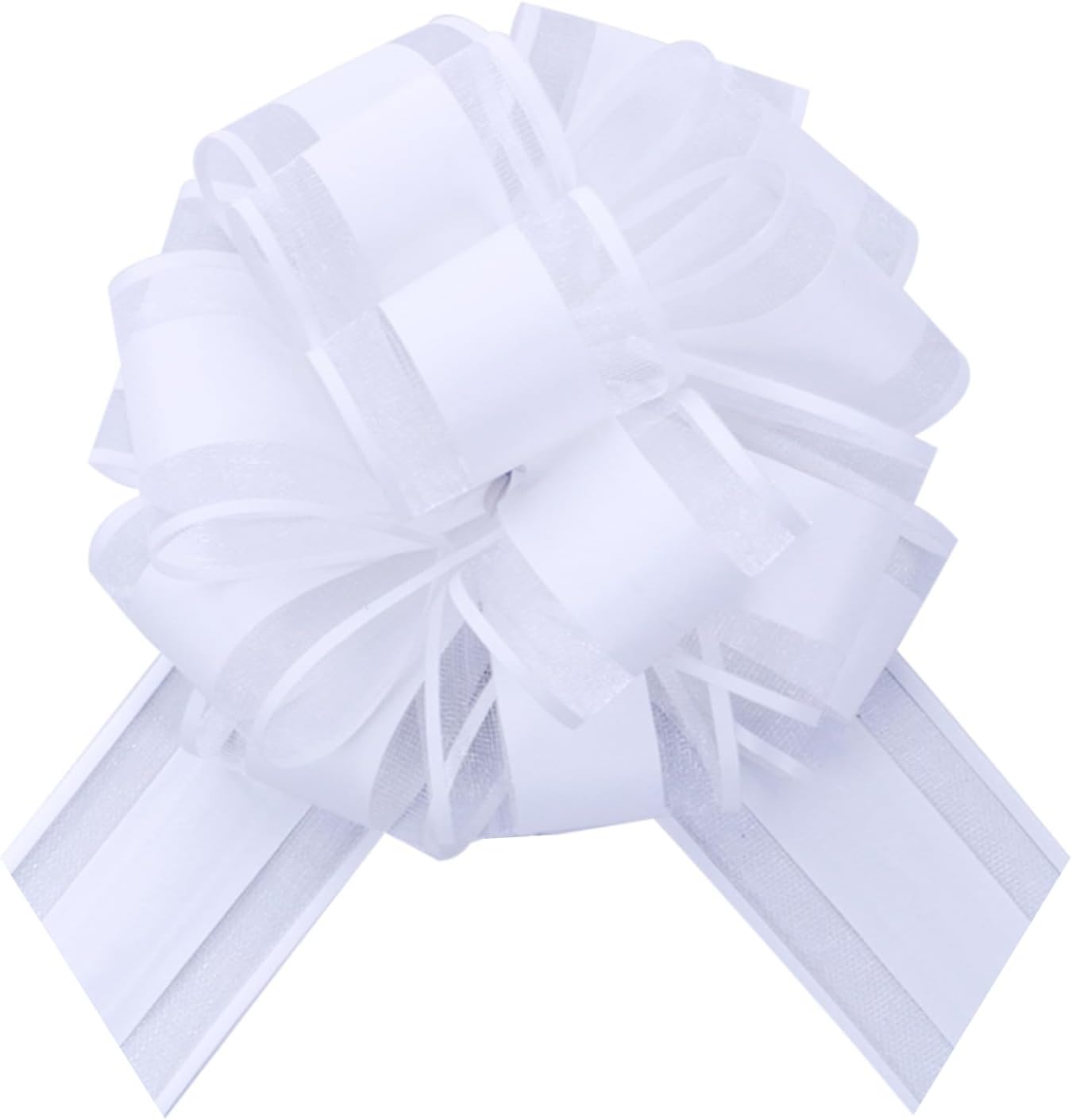 6 PCS 6 Inch Organza White Pull Bows - Perfect for Gift Wrapping, Wedding Decor, Car Bows, Birthday Parties, Christmas, and Valentine's Day