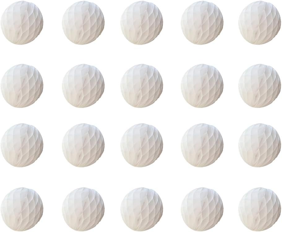 20pcs Honeycomb Flower Balls - Party Decor, Tissue Paper Pom Poms for Birthday, Wedding & Home (3inch, White)