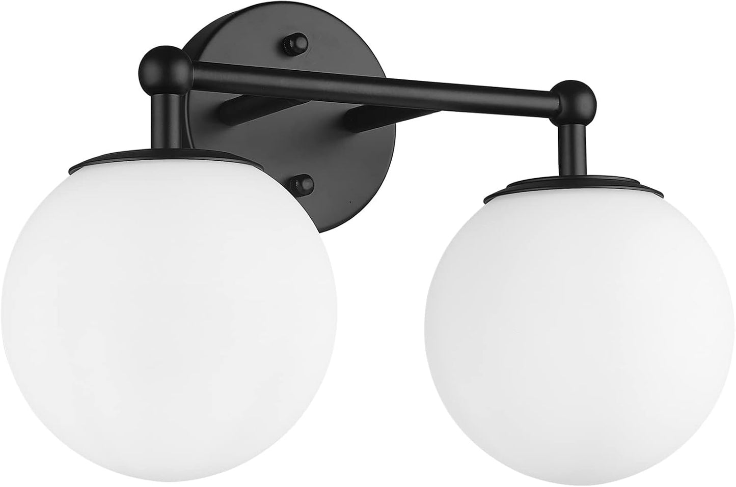 Black Vanity Light, 2 Light Black Modern Bathroom Light Fixtures Over Mirror with White Milk White Globe Glass Shade for Bathroom