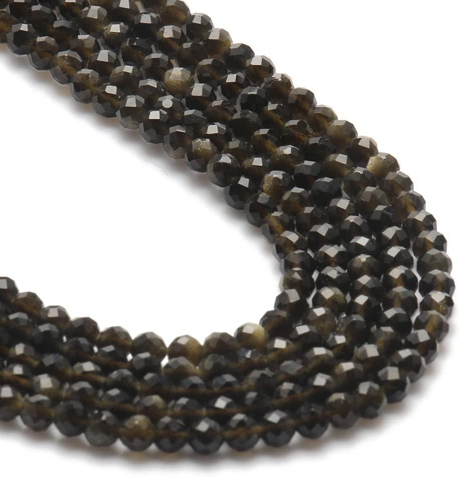 Song Xi 180pcs 2mm Natural Gold Obsidian Gemstone Beads Faceted Round Loose Stone Beads for Jewelry Making