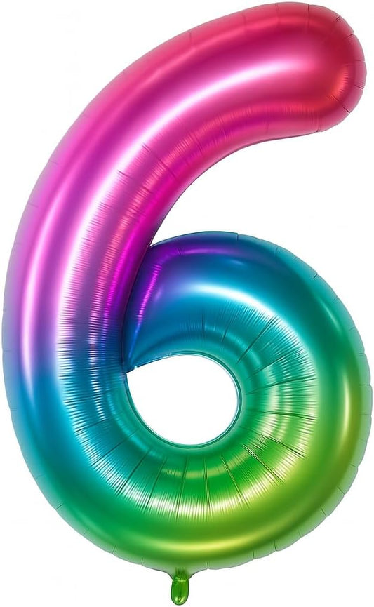 KatchOn, Giant Jelly Number 6 Balloon - 40 Inch | 6 Balloon Number, 6 Balloons for Birthday Girl | Rainbow 6 Balloon, 6 Year Old Balloon | Number Balloons for Happy Anniversary Decorations