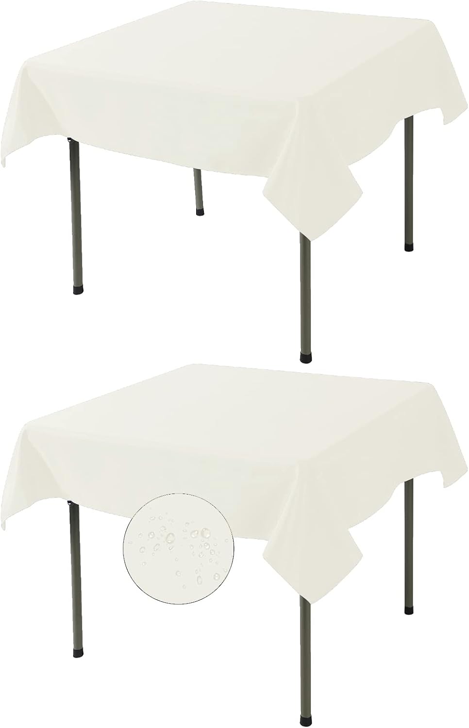 Fokitut 2 Pack Waterproof Square Tablecloth, 52x52 Inch, Stain Resistant and Wrinkle Polyester Table Cloth, Fabric Table Cover for Kitchen Dining, Wedding, Party, Holiday Dinner-Ivory