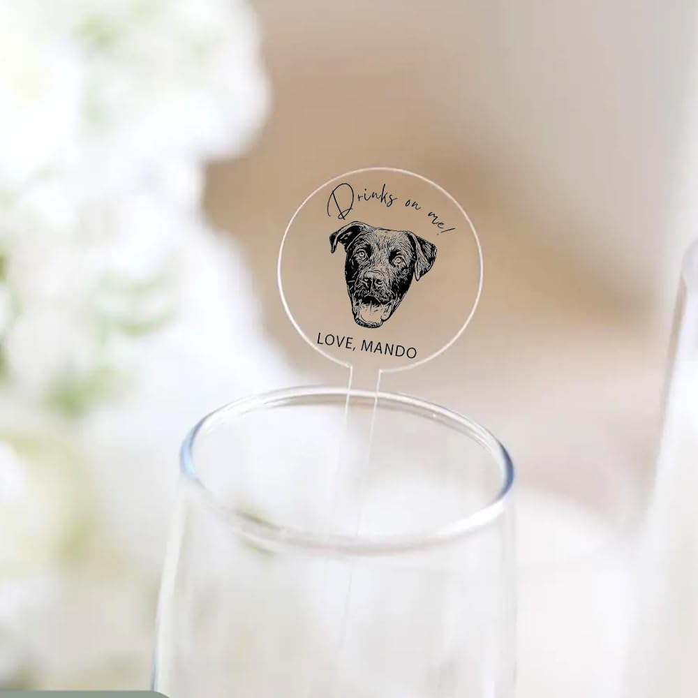 Coolslove Personalized Wedding Dog Stir Sticks, Custom Illustrated Pet Acrylic Cocktail Stirrers, Acrylic Cocktail Stirrers, Wedding Drink Sticks, Wedding Favors Decors Essentials Style 1