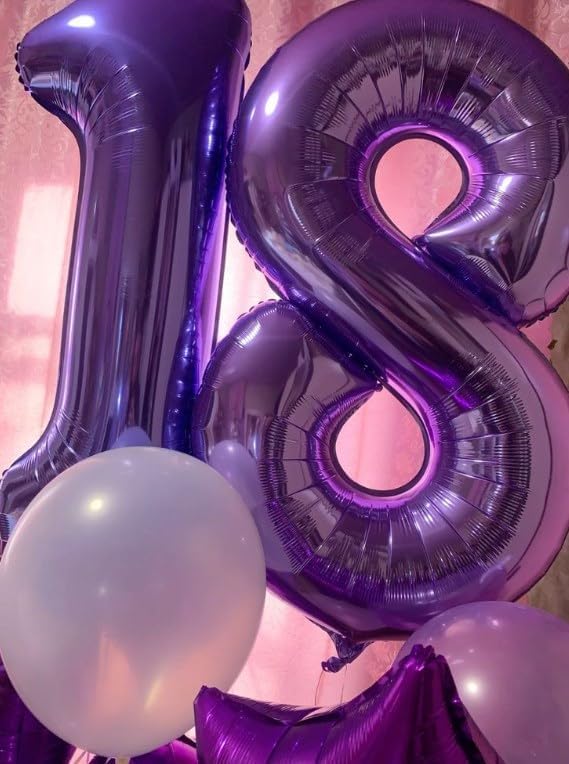 40 Inch Purple 3 Large Number Balloon, 3 13 23 30 33 36 38 Purple Birthday Party Decorations, Number Three Foil Balloons for Anniversary Party Graduations Celebration Supplies