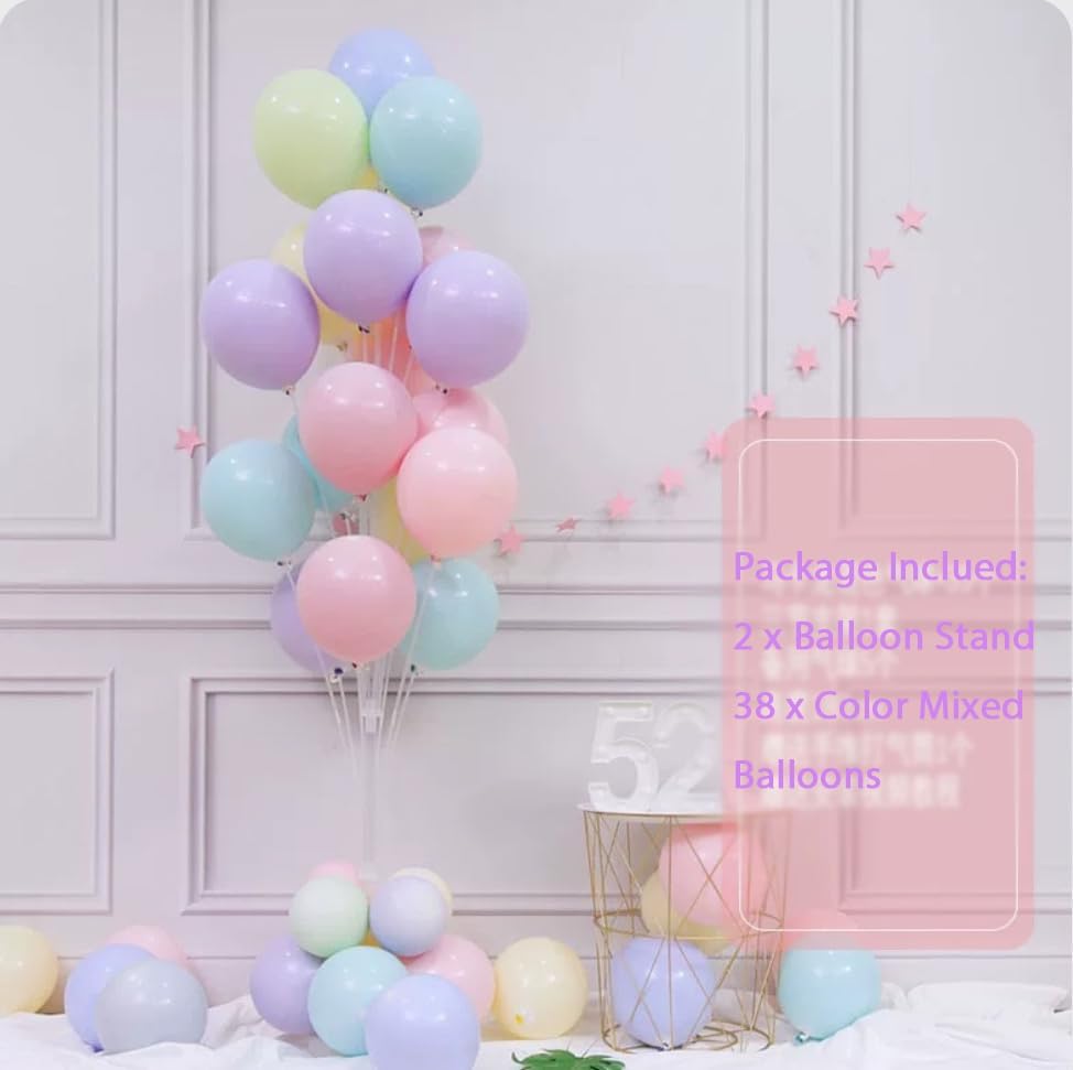 Leesoot 2 Sets 74inch Macarons Floor Balloon Column Kit Stand with Balloon Backdrop Decoration for Graduation Wedding Birthday Baby Shower Gender Reveal Party Balloon Tower Balloon Tree