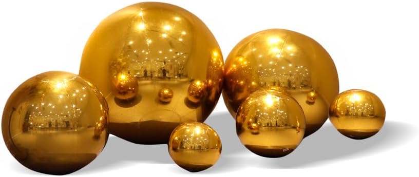Inflatable Mirror Ball Set - Airtight PVC Spheres for Parties, Weddings, and Events. Perfect for Decoration, Hanging, and Displays. Includes Electric Pump (Gold, 24in-2pk_32in_39in_47in_71in)