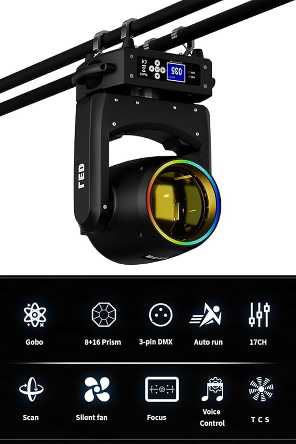 SHEHDS 300W LED Moving Head Light with 13 Gobos, 11 Colors, 8+16 Prism, Frost & Rainbow Wheel, Strobe Effect, DMX512 for Party, KTV, Bar, Stage Show