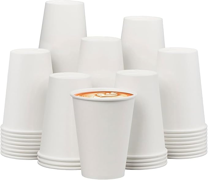 Disposable Paper Coffee Cups 12 oz 500 Pack, White Paper Hot Coffee Cups, Suitable for Party, Picnic, Travel, and Events