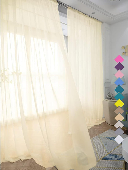 Window Light Yellow Sheer Curtains 60 Inches Width 63 Inches Long 2 Panels Sheer Curtain Clear Curtains Basic Rod Pocket Panel for Home Living Room Bedroom Kids Room Yard Patio Parlor Sliding