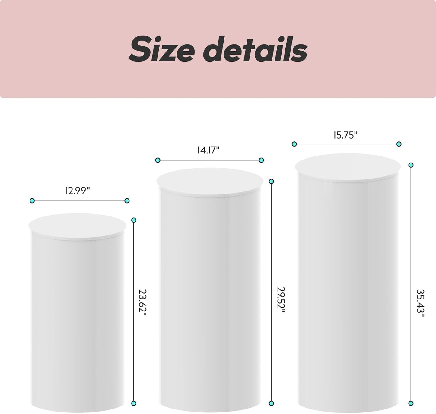 3PC Cylinder Pedestal for Party, Large White Cake Stand, Pedestal Display Plinth Pillars for Wedding Ceremony Birthday Party Art Decor--35.4''(L),29.5''(M),23.6''(S)