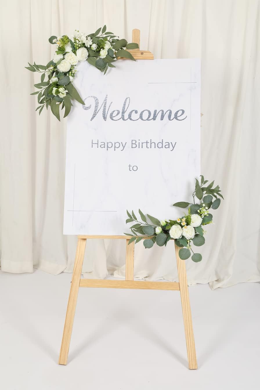 H&W 2pcs Artificial Wedding Arch Flowers for Wedding Sign, Floral Swag Dusty Decor for Reception Ceremony Backdrop(Willow Leaves-Peony-White)