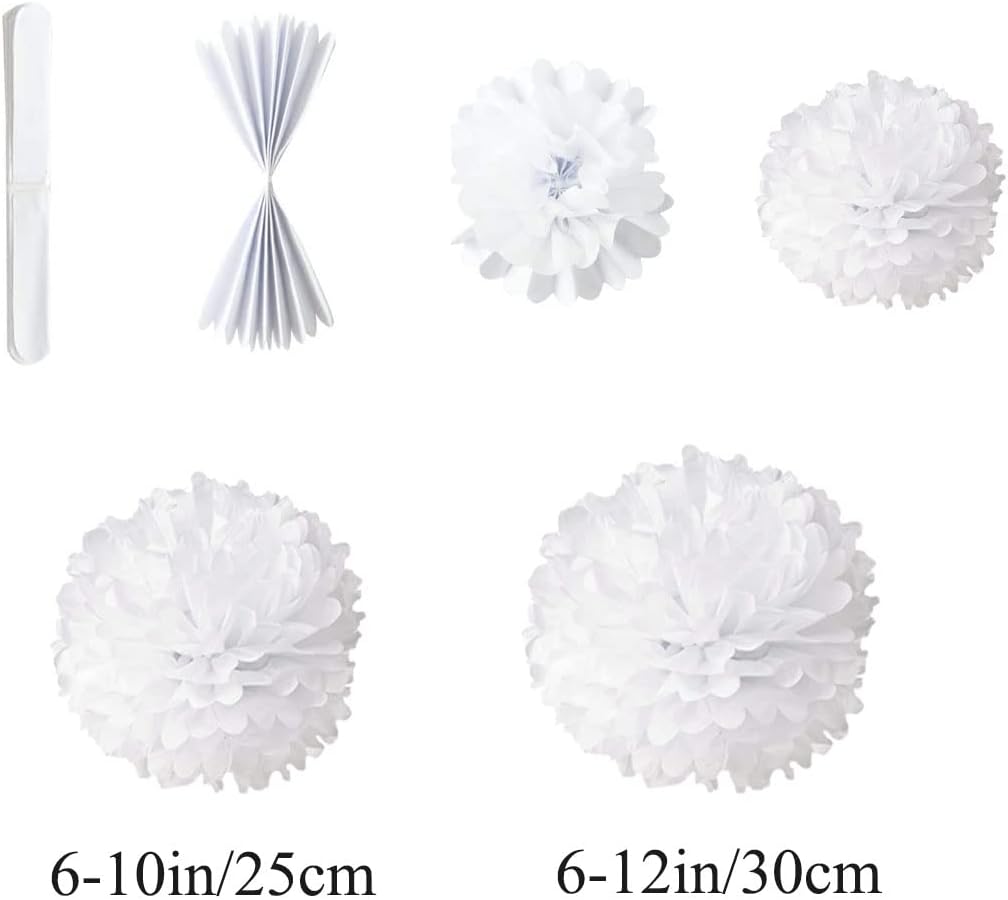 12pcs 10in 12in White Paper Pom Poms Tissue Paper Balls Wedding Party Flower Decorations DIY Art Craft Blooms for Birthday Baby Shower Nursery Decor