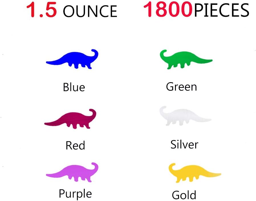 Dinosaur Confetti Metallic Foil Scatter for Dino Theme Birthday Party Celebrations Table Decoration Arts & Crafts DIY Little Kids, Boys, Children, Girl Party Favor 1.5 Ounce 1800 Pieces