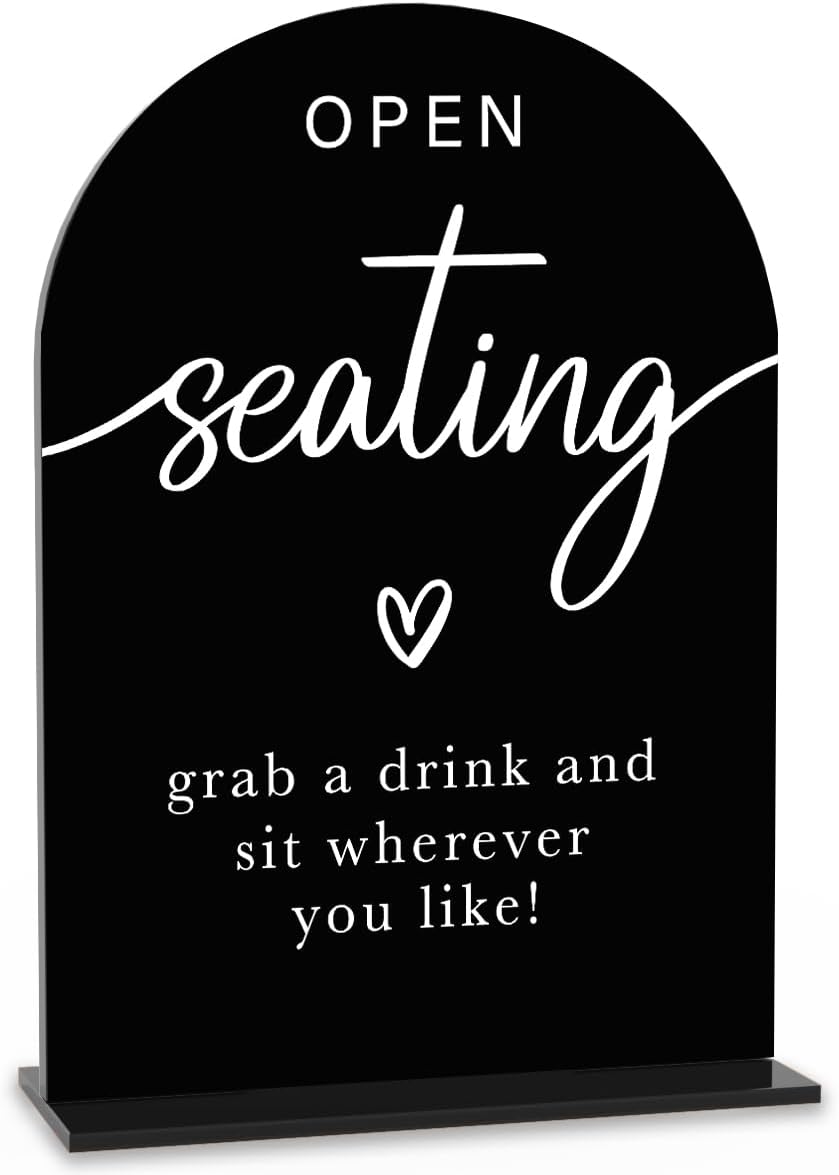Acrylic Wedding Sign Wedding Signs for Ceremony Open Seating Sign for Wedding Modern Calligraphy Arch Acrylic Table Top Sign for Wedding Reception and Event Party Table(black）
