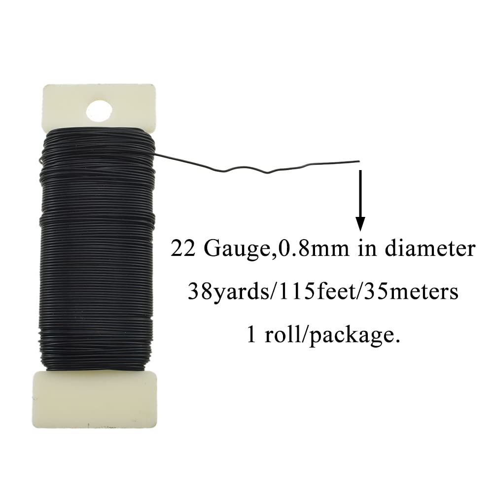 HAHIYO 22Gauge Black Wire - 1Roll, 38Yards (115Feet) Flexible Floral Wire for Crafts, Christmas Wreaths, Tree & Flower Arrangement, Wedding DIY