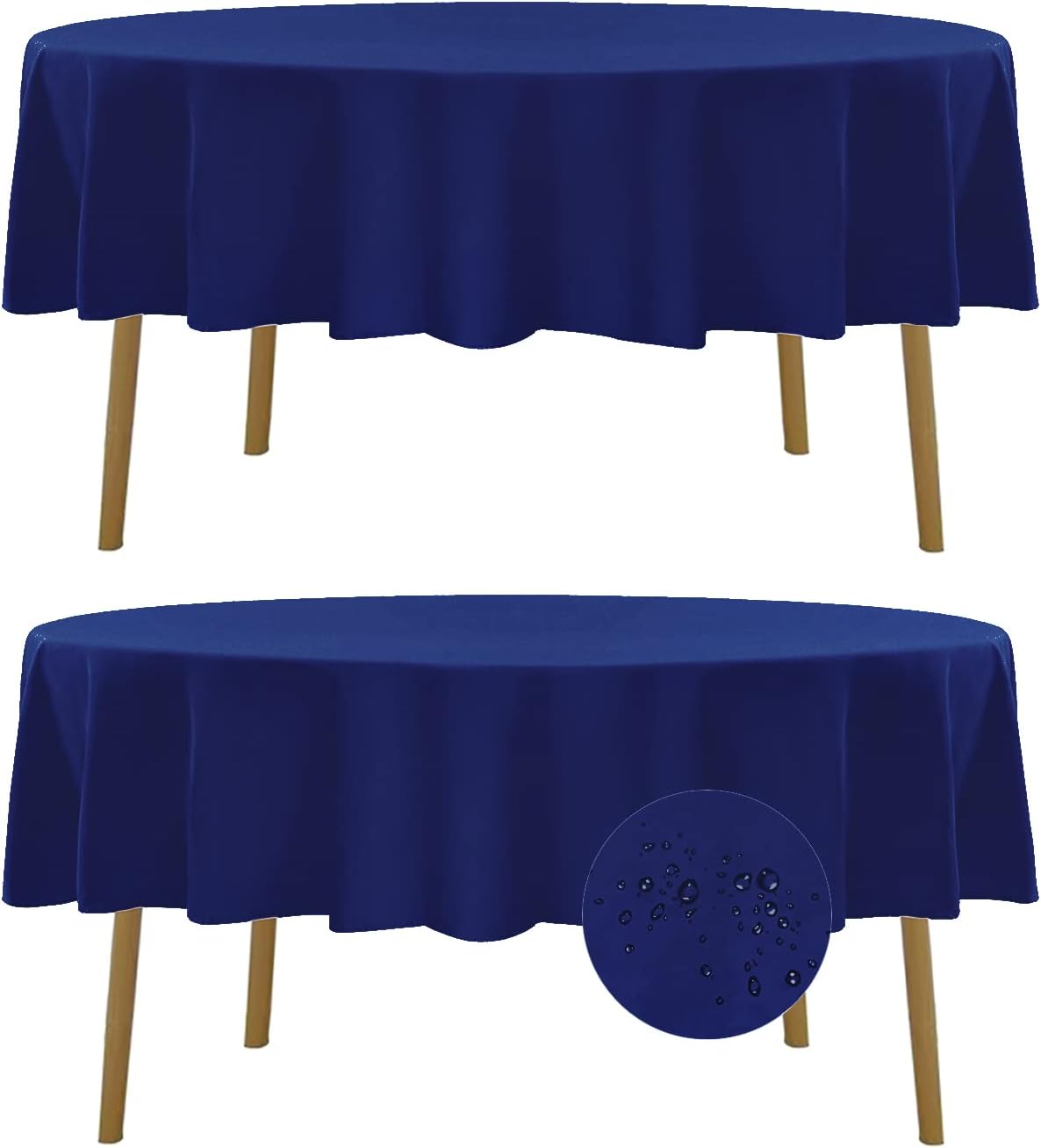 Fokitut 2 Pack Waterproof Round Tablecloth, 90 Inch, Stain Resistant and Wrinkle Polyester Table Cloth, Fabric Table Cover for Kitchen Dining, Wedding, Party, Holiday Dinner-Royal Blue