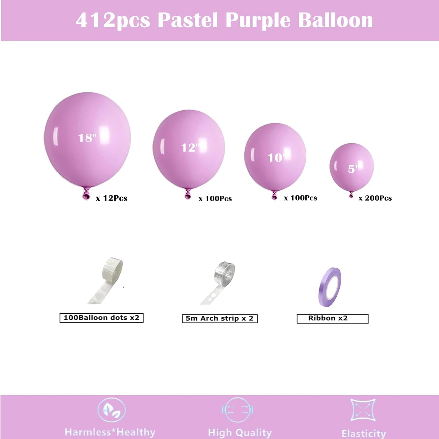 412pcs Pastel Purple Balloon Garland Arch Kit 18 12 10 5 Inch Different Sizes Light Purple Latex Balloons for Baby Shower Birthday Wedding Lavender Party Decoration