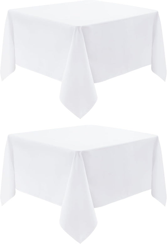 2 Pack Square Table Cloth 60X60 Inch White Washable Fabric Tablecloth Polyester Solid Dining Table Cover for Birthday Party Dinner Holiday Outdoor Indoor
