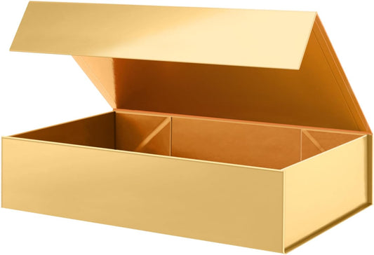 PACKHOME Extra Large Gift Box 17.5x11.3x4.3 Inches, Sturdy Shirt Box with Magnetic Lid for Clothes and Large Gifts (Glossy Gold)